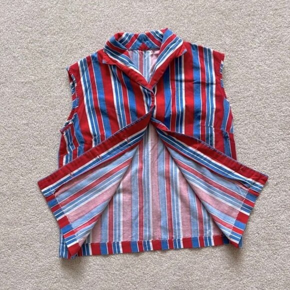 Vintage Top, Blue, White & Red Striped Button Down Tank, Size Small - Picture 3 of 3